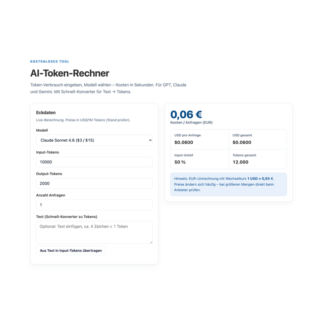 AI-Token-Rechner – Screenshot