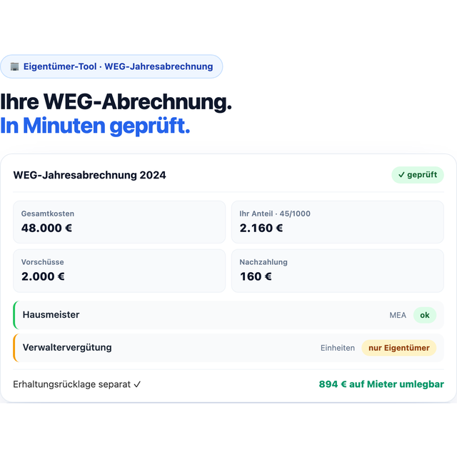 Hausgeld-Checker (WEG) – Screenshot