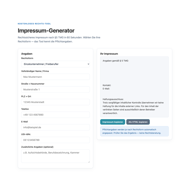 Impressum-Generator – Screenshot