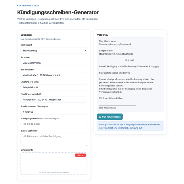 Kündigungsfristen 2026 — Übersicht für jeden Vertrag