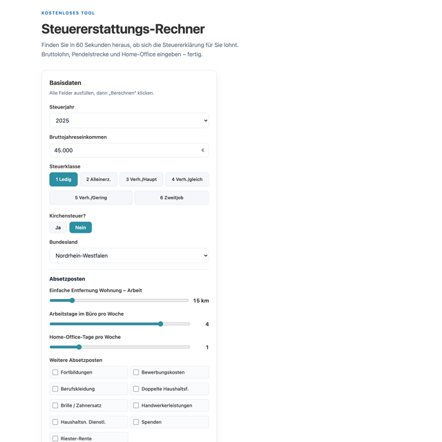 Steuererstattung berechnen