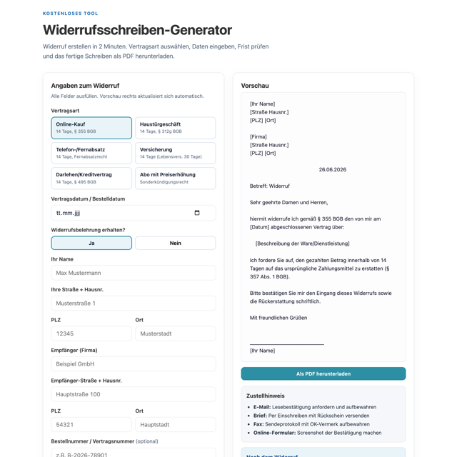 Widerrufsrecht — 14 Tage und länger erklärt